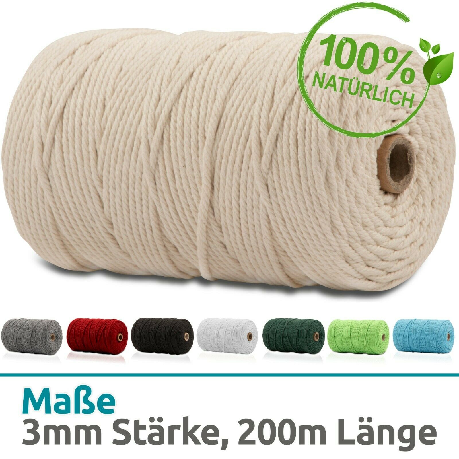 Makramee Garn Baumwolle Schnur - 3mm X 200m - Zum Basteln - Natur - Faden - Seil